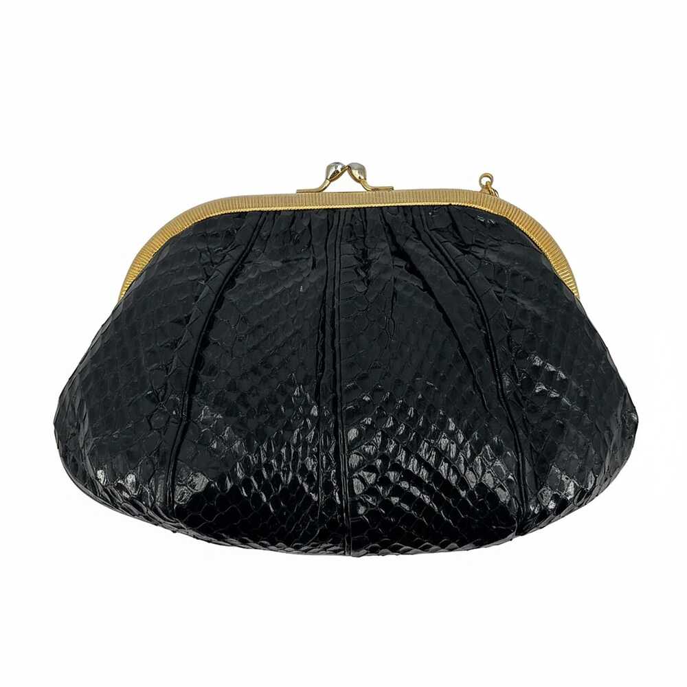 Judith Leiber Black Snake Clutch | Chain Strap, Inner Pockets | OS